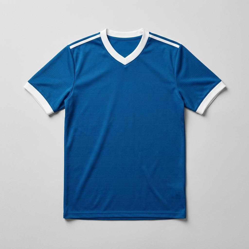Coastal blue and white original theme football home jersey laid flat