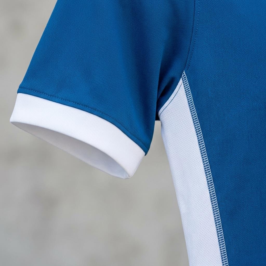 Sleeve cuff and side panel detail of the Coastal Blue Home Kit
