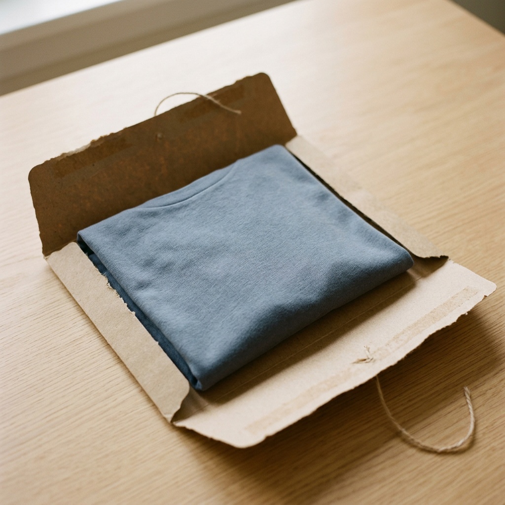 Neatly packed jersey parcel ready for delivery on a plain surface