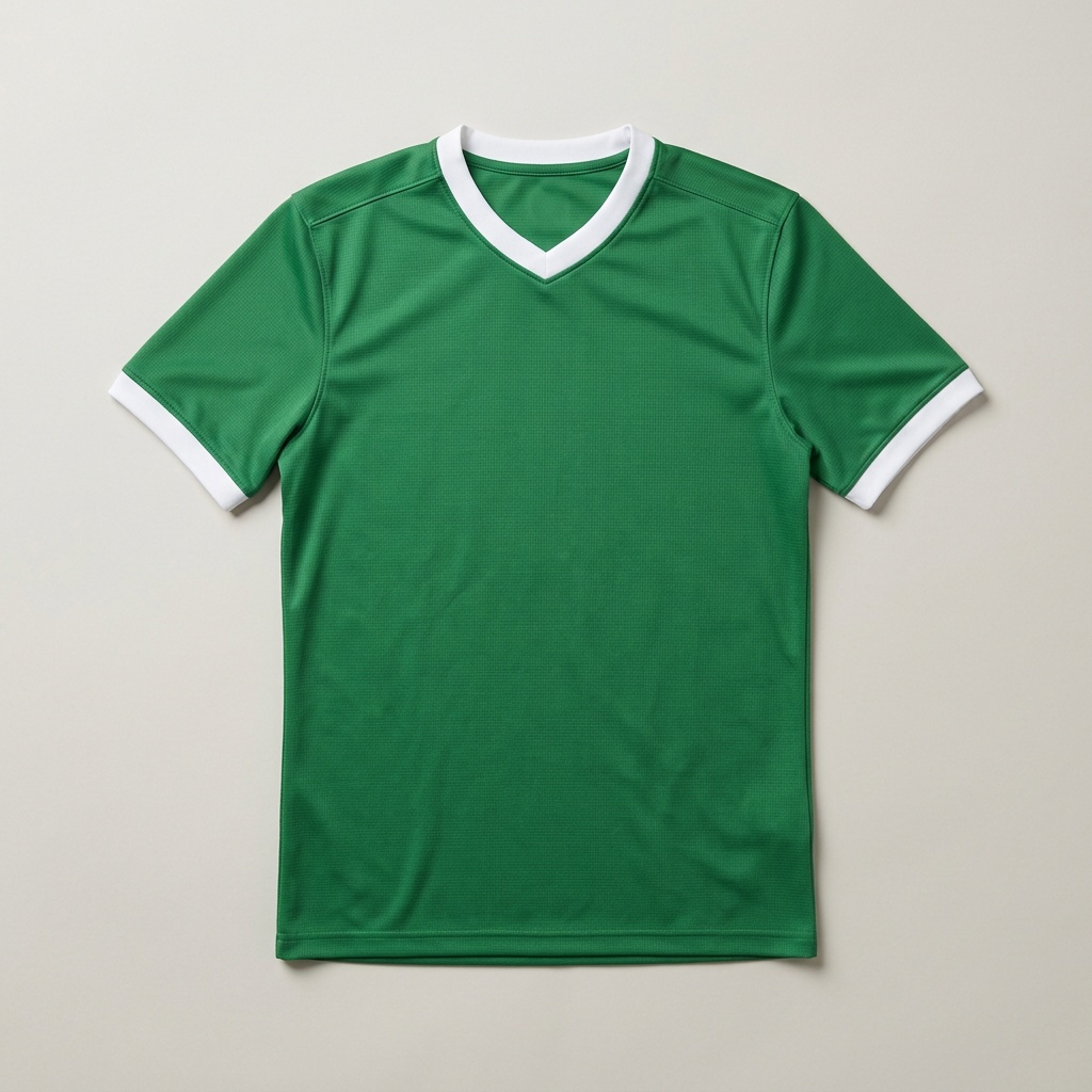 Meadow green and white original theme football away jersey laid flat
