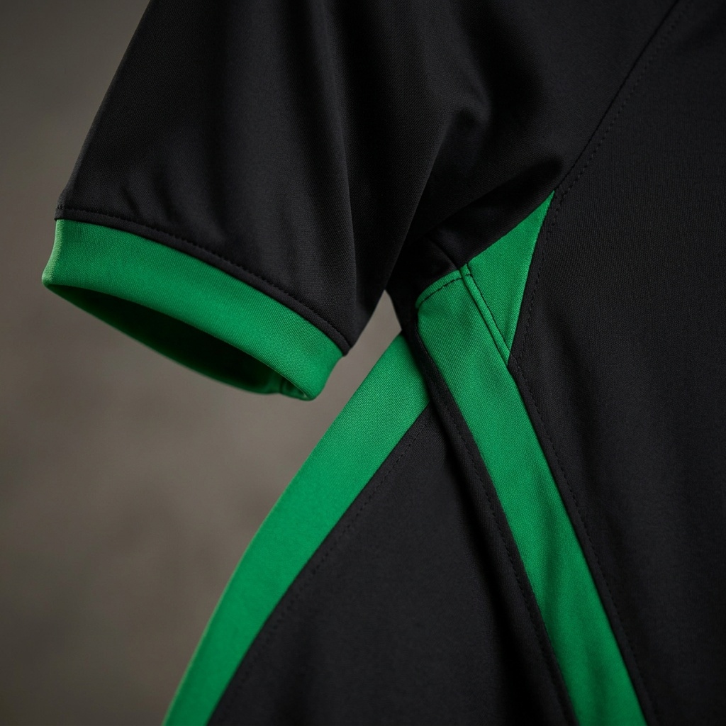 Sleeve cuff and side panel detail of the Night Match Black Kit