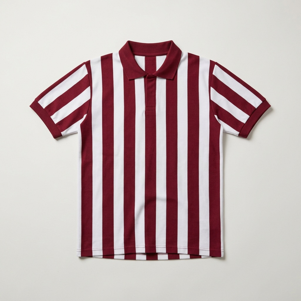 Maroon and white original theme retro striped jersey laid flat
